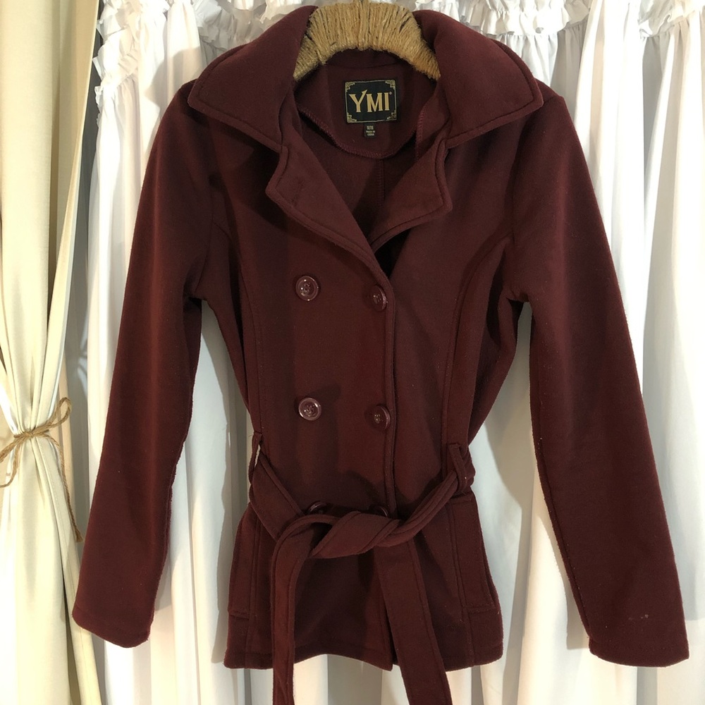 Maroon Hooded-Waste Tie Jacket